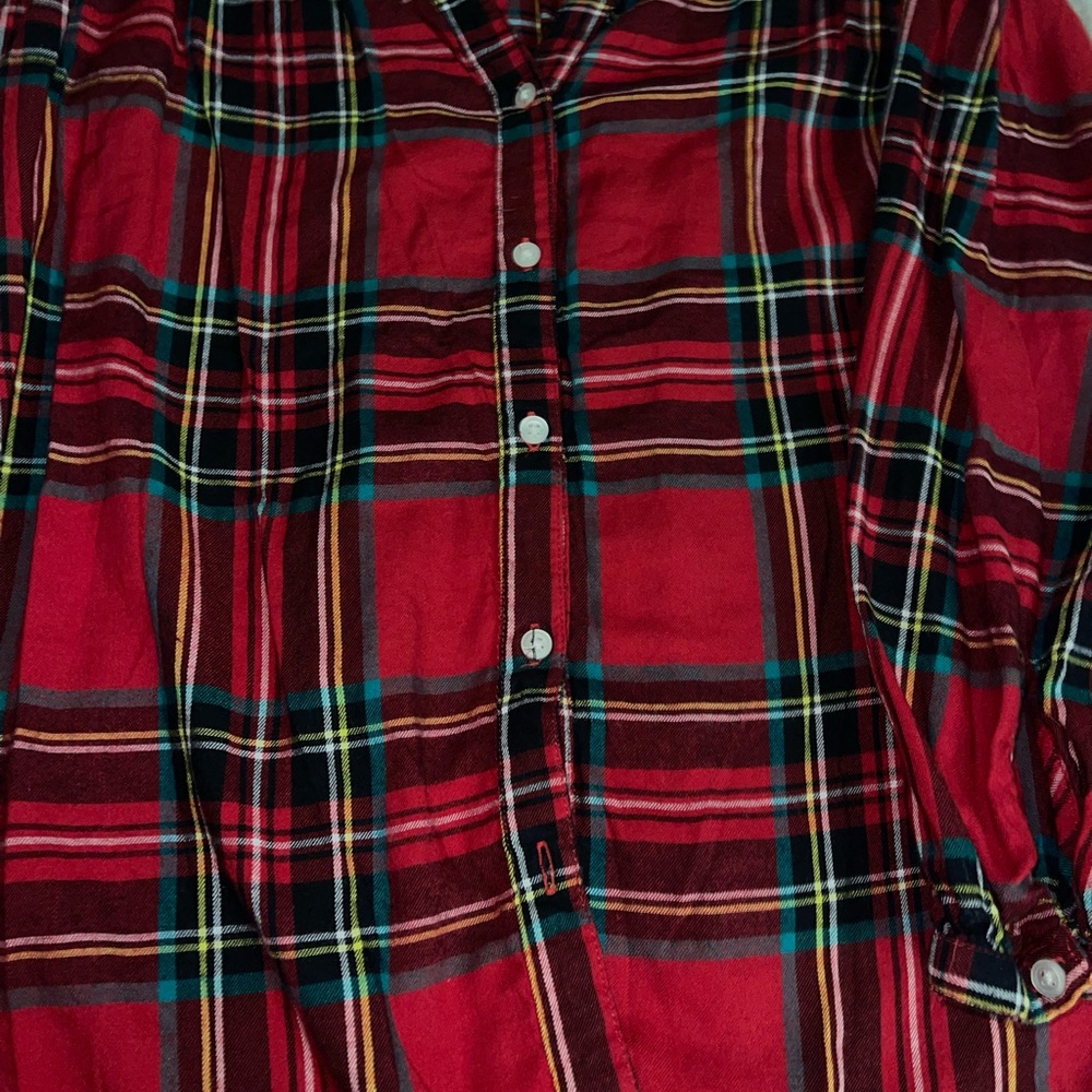 Red Plaid Button-Up Shirt